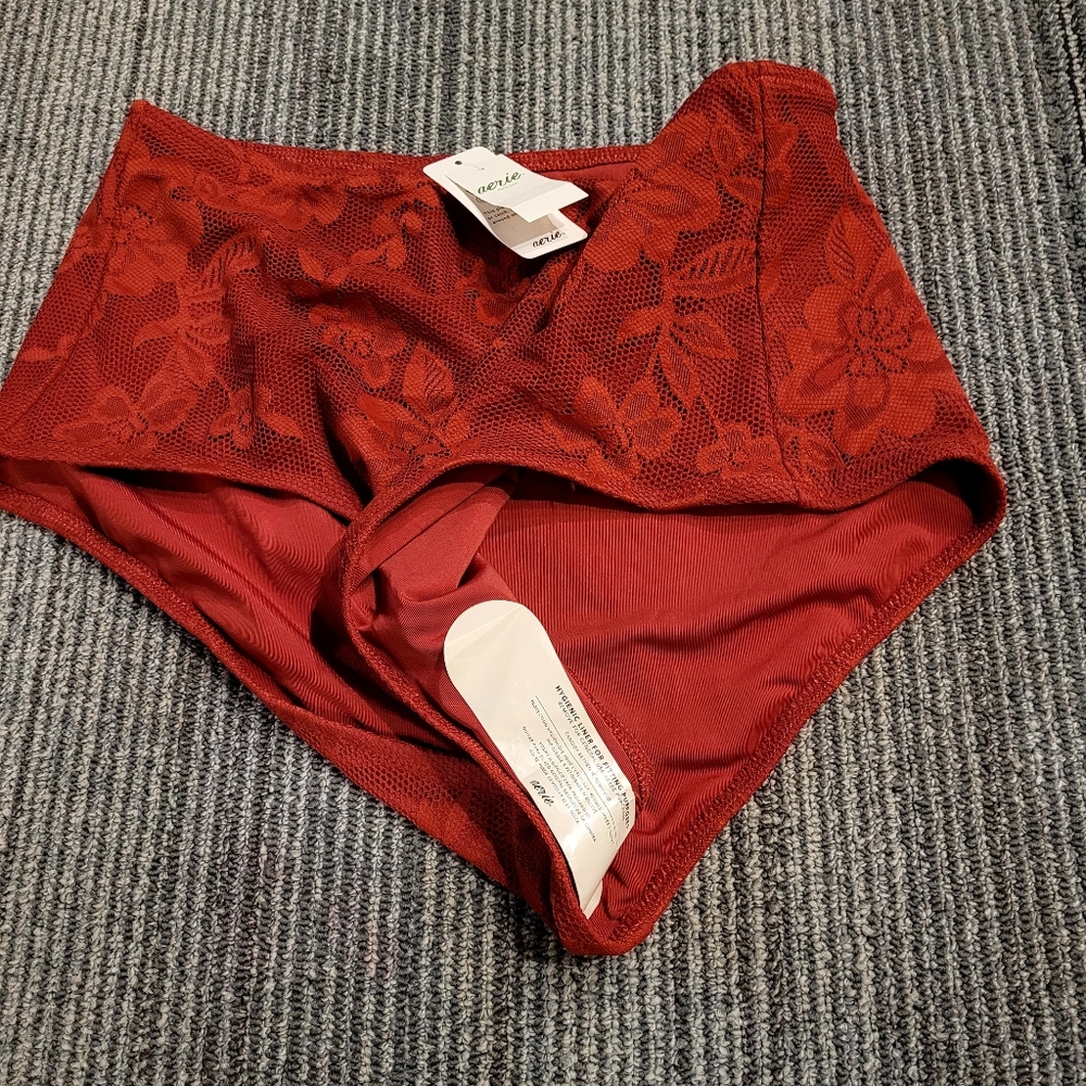 AERIE High Waisted Lace Bikini Bottoms - M -Summer Burgandy NWT - Picture 3 of 3